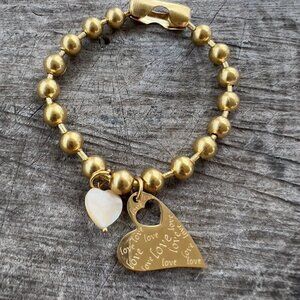 24k Gold Plated mother of pearl Bracelet Heart stainless steel womens jewelry